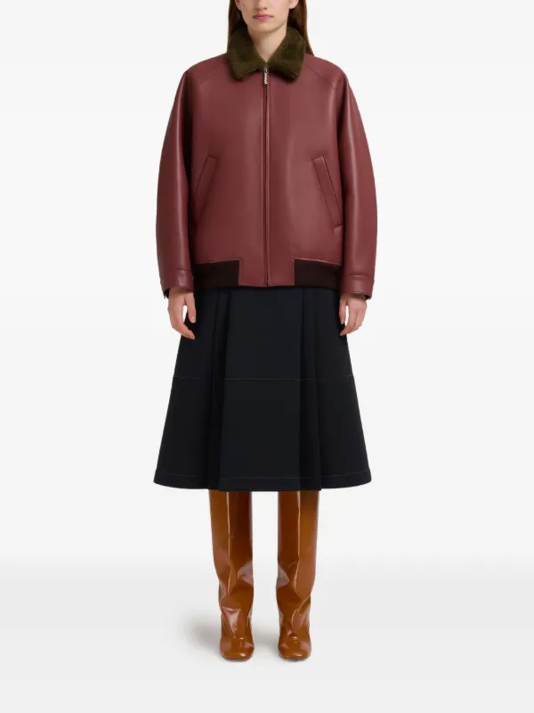 Marni レザーボンバージャケット | ブラウン | FARFETCH JP