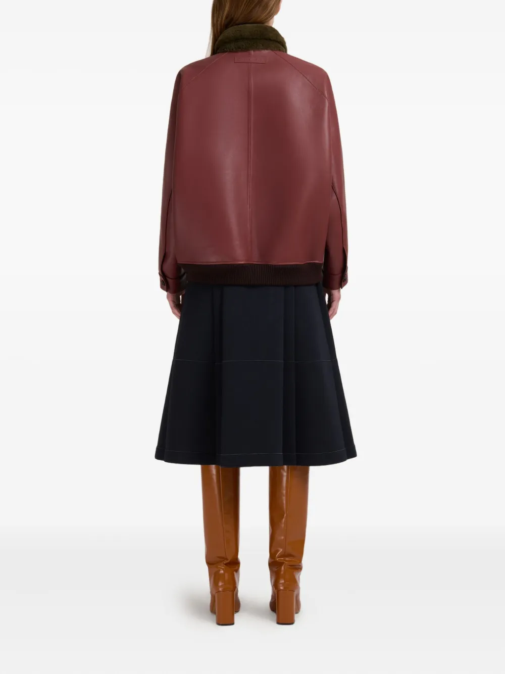 Marni Leren bomberjack met kraag Bruin