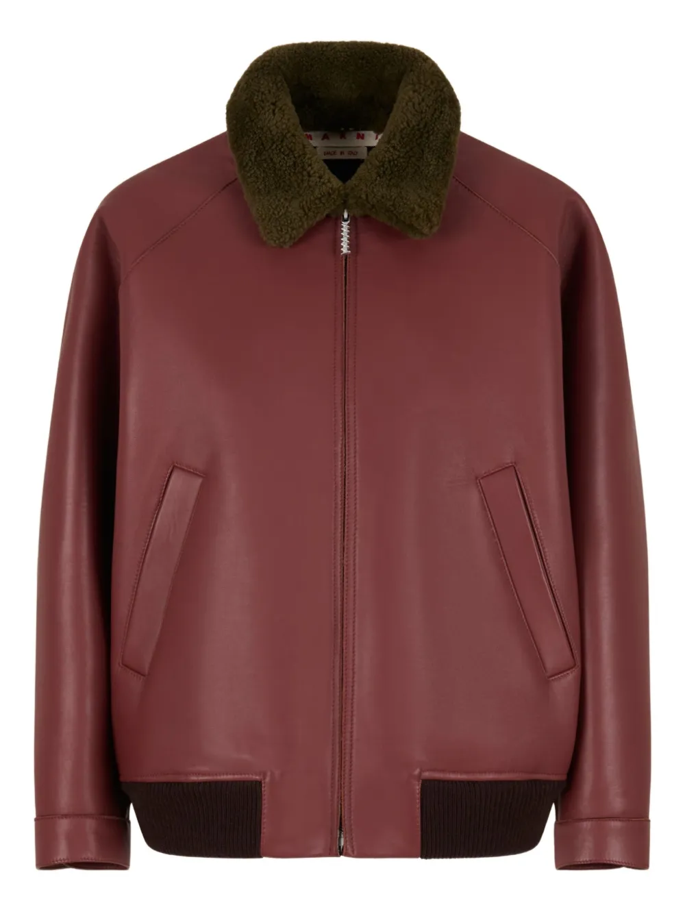 Marni collar-detail leather bomber jacket | Brown | Image 1