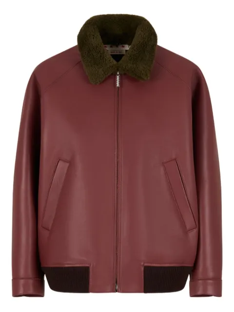 Marni collar-detail leather bomber jacket