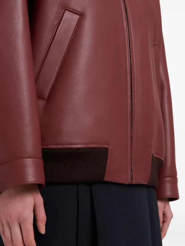 Marni レザーボンバージャケット | ブラウン | FARFETCH JP