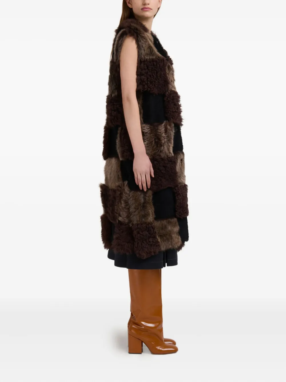 Marni Gilet van imitatiebont met patchwork Bruin