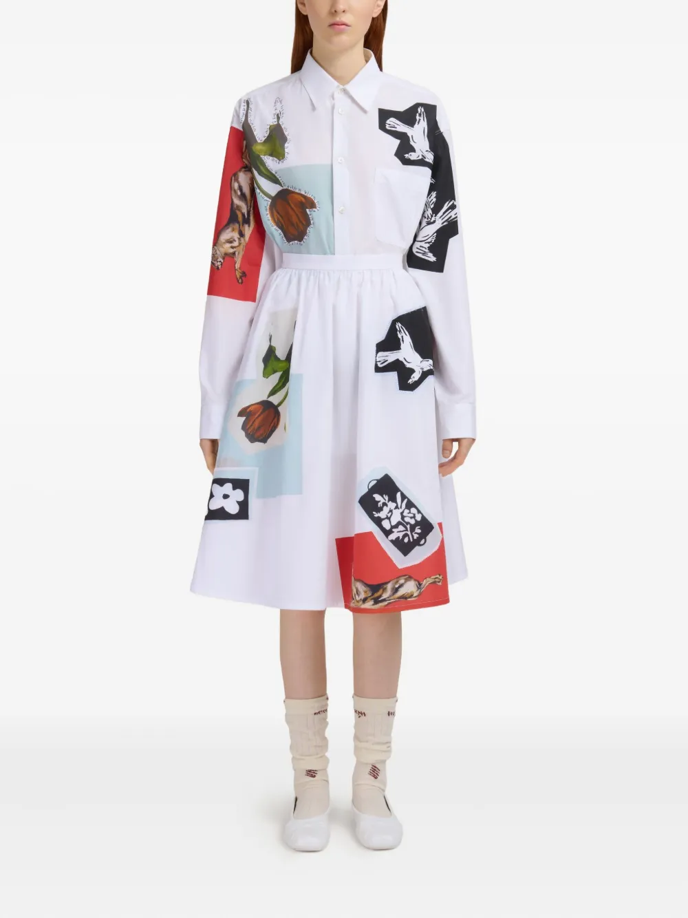 Marni Midi-rok met patchwork Wit