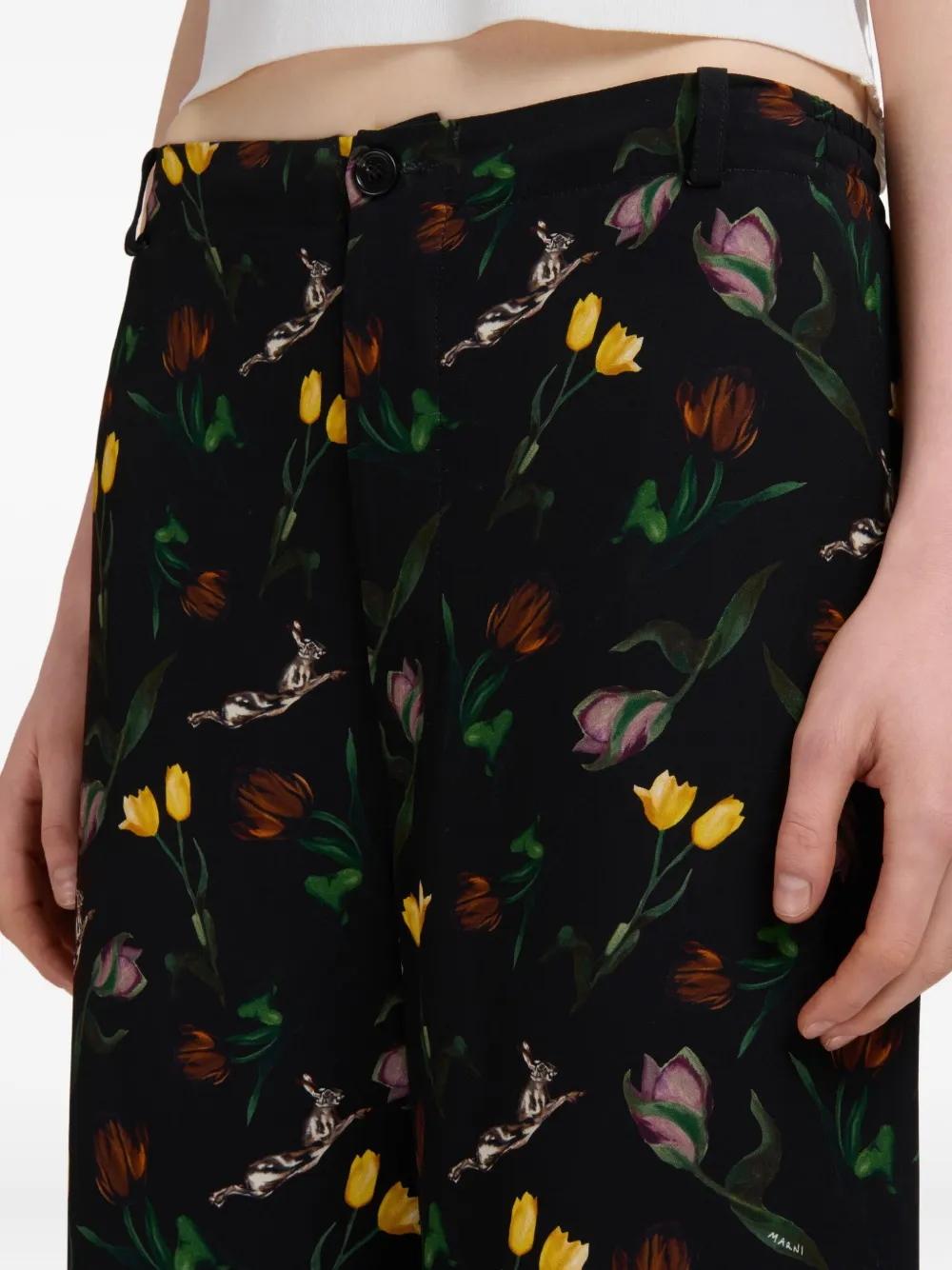 Marni Broek met bloemenprint Zwart