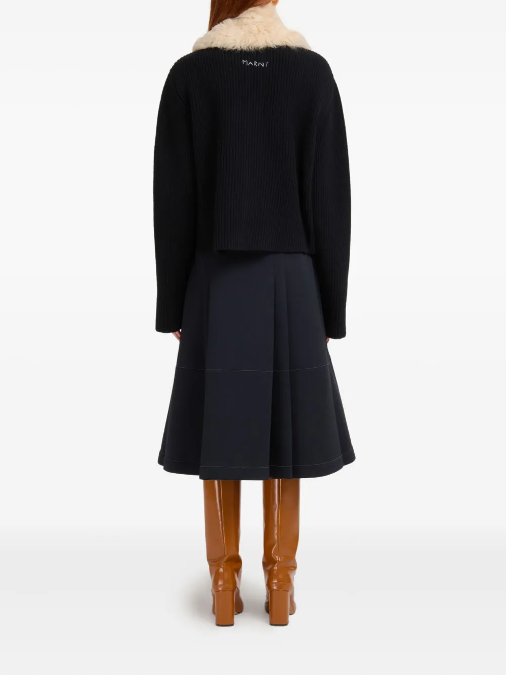 Marni Jack met bontkraag en rits Zwart