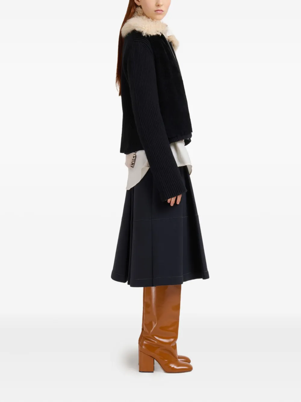 Marni Jack met bontkraag en rits Zwart