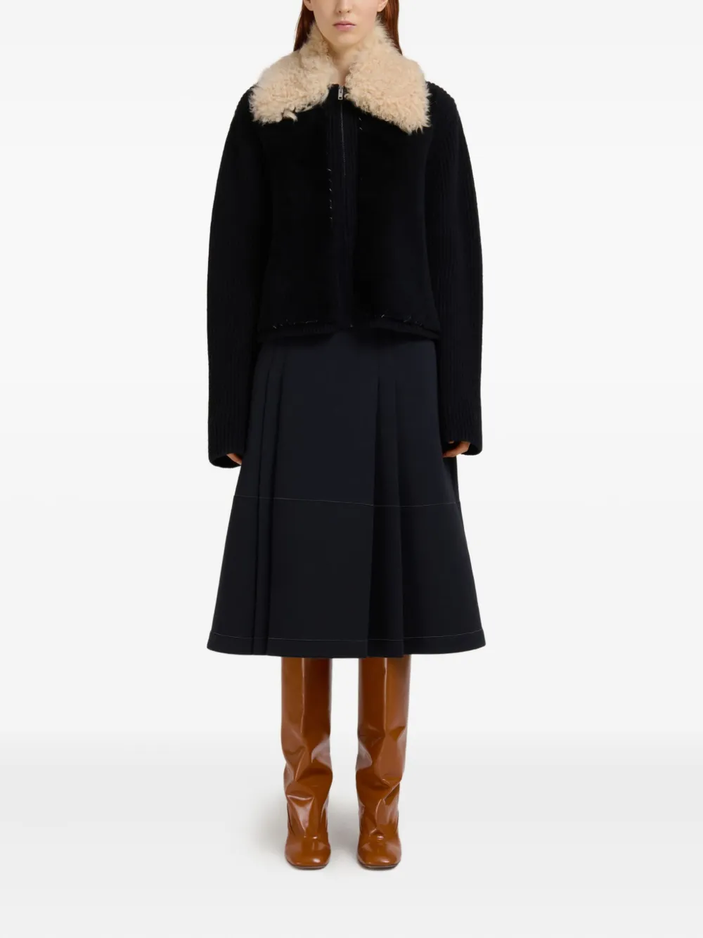 Marni Jack met bontkraag en rits Zwart