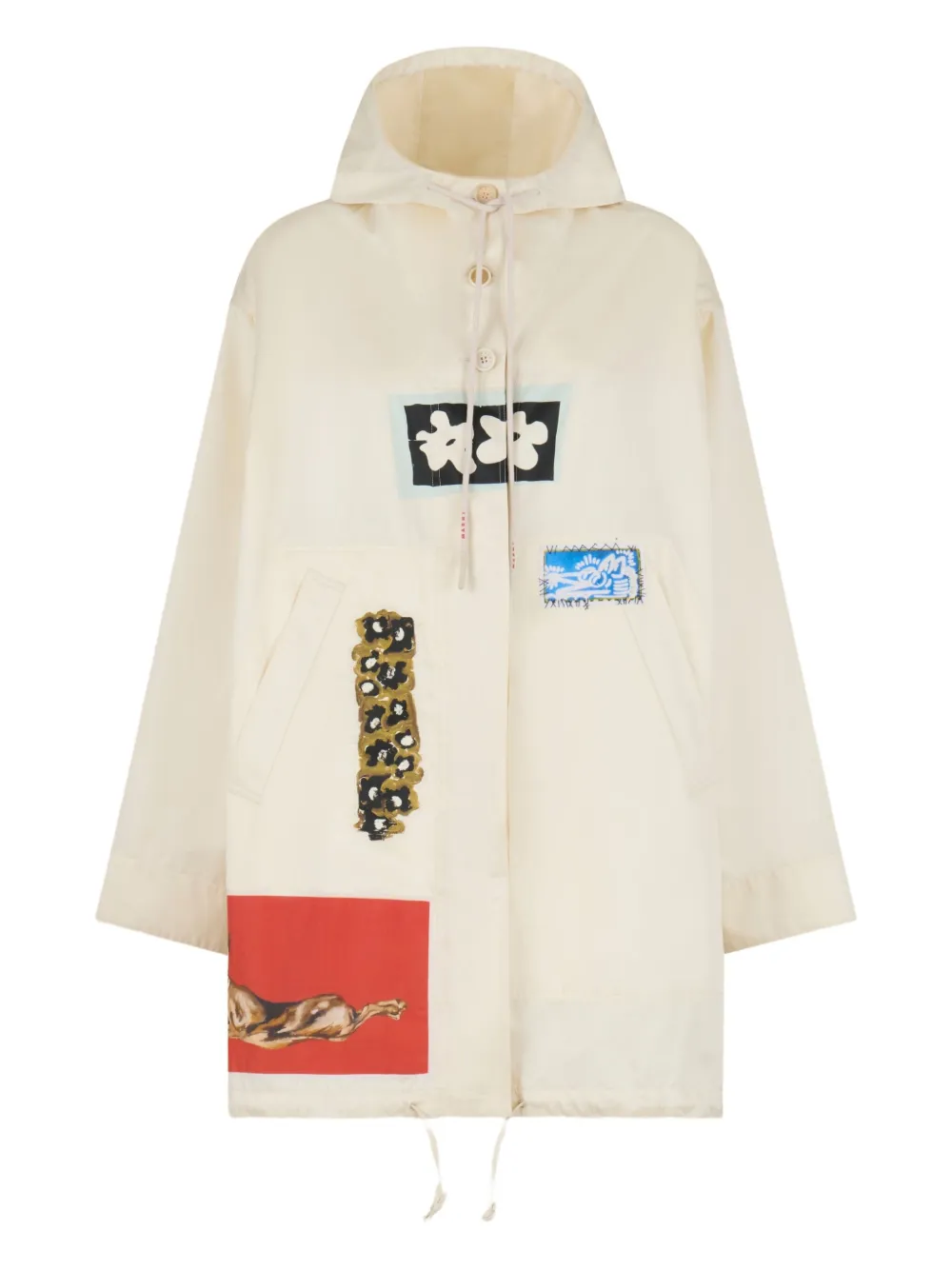 Marni Patchwork Hooded Parka In White
