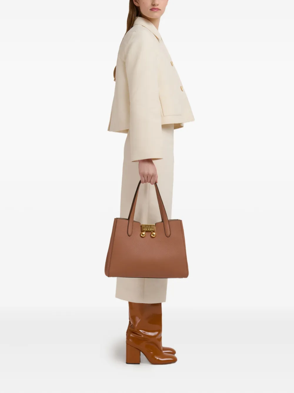 Marni Trunkaroo leren shopper met structuur - Bruin