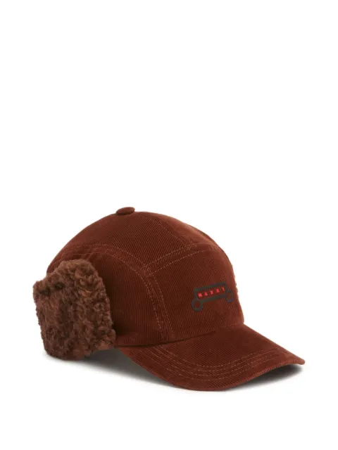Marni corduroy fur-trimmed cap
