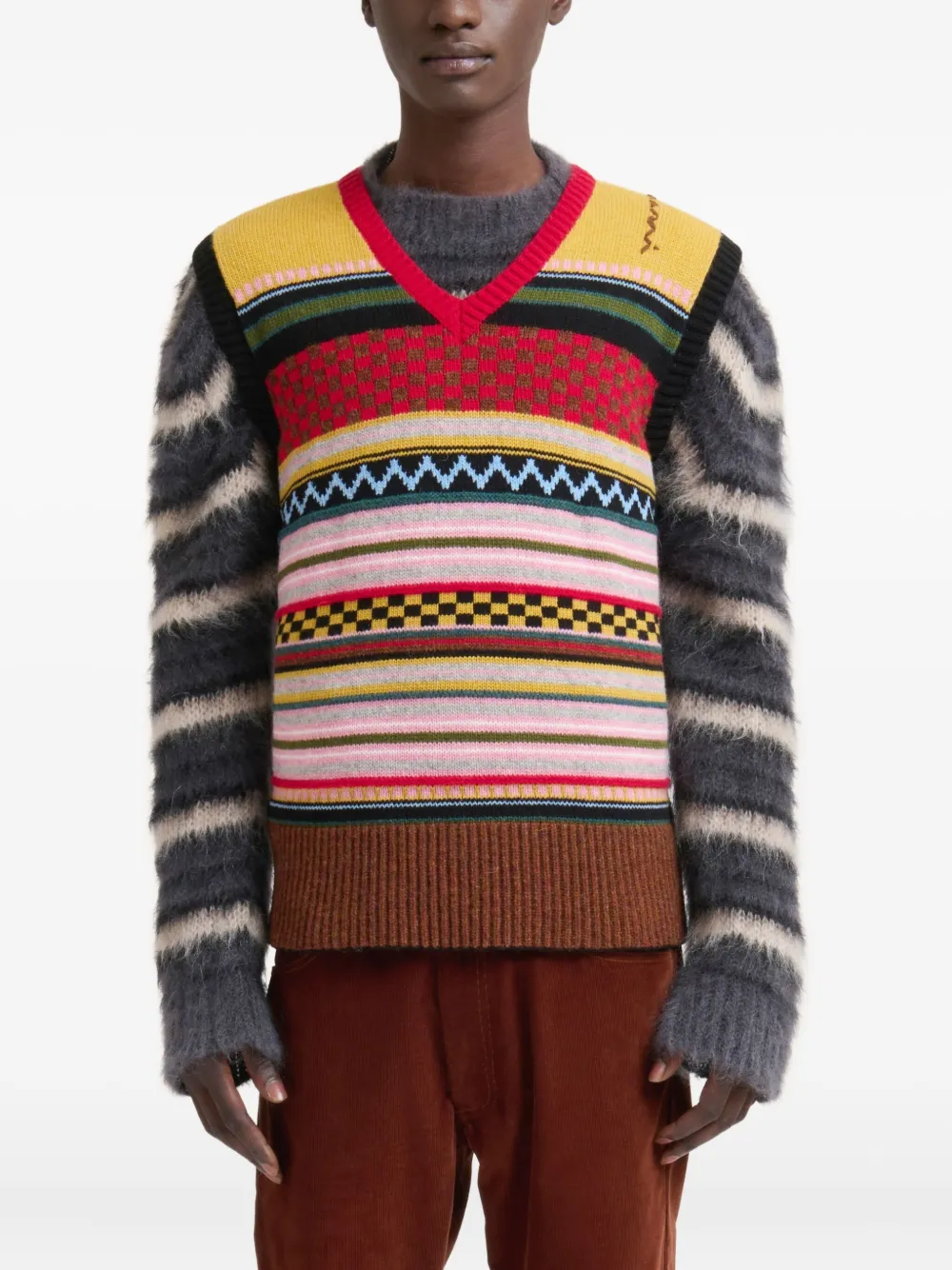 Marni Gestreept wollen gilet Rood