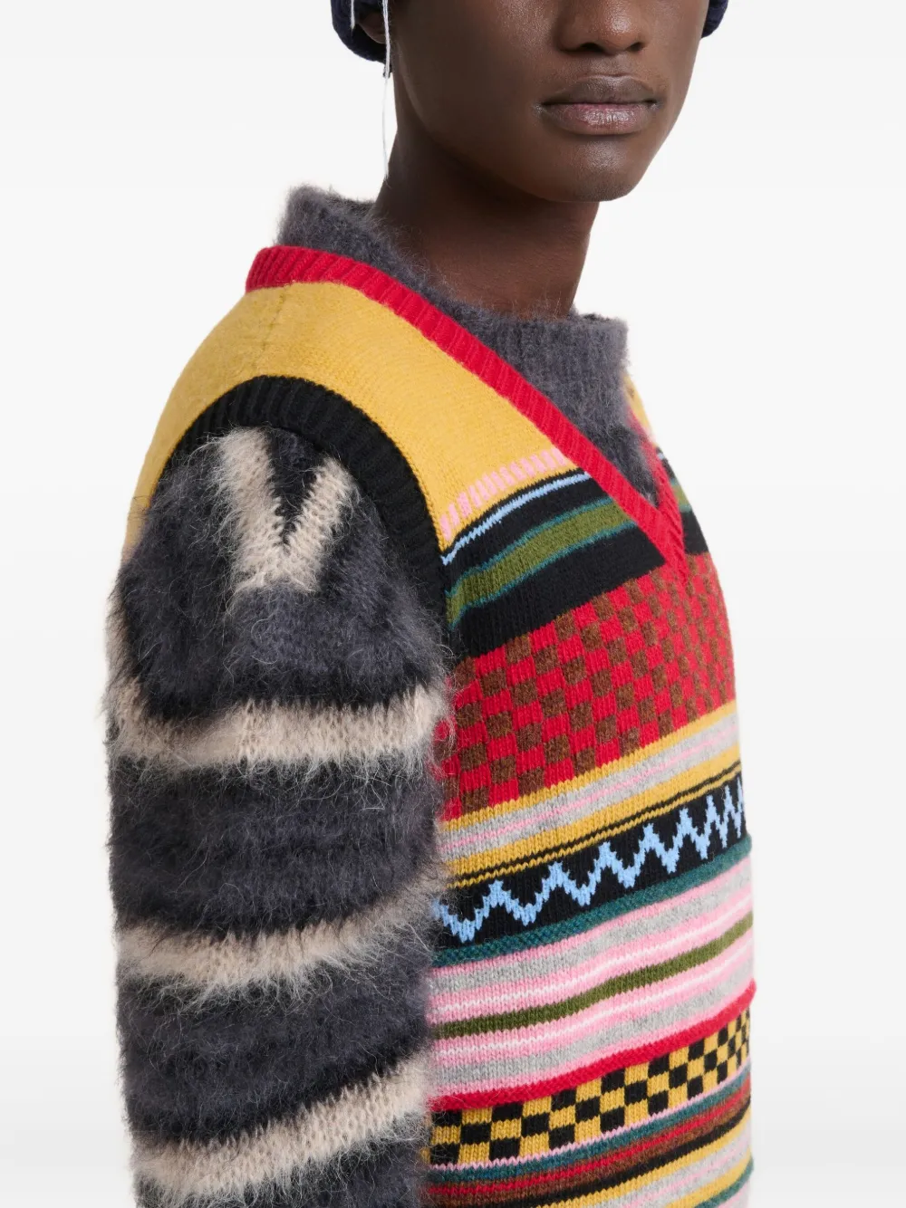 Marni Gestreept wollen gilet Rood
