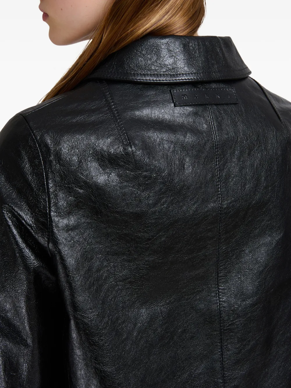 Marni Button-up cropped leren jack Zwart