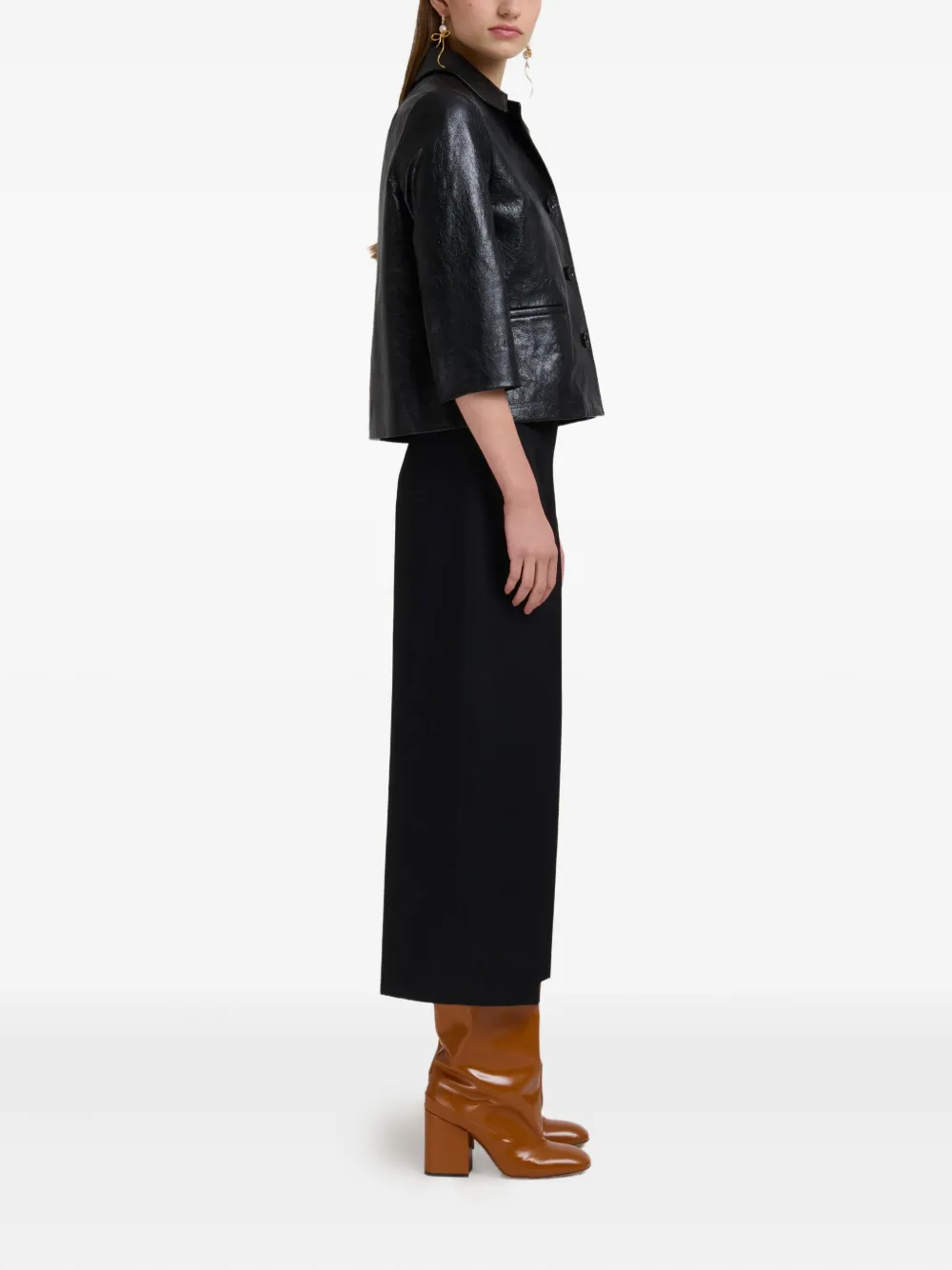 Marni Button-up cropped leren jack Zwart