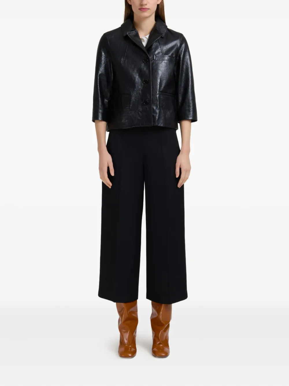 Marni cropped leather button-up jacket | Leather Jackets | Image 2