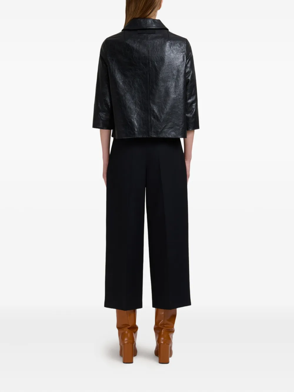 Marni Button-up cropped leren jack Zwart