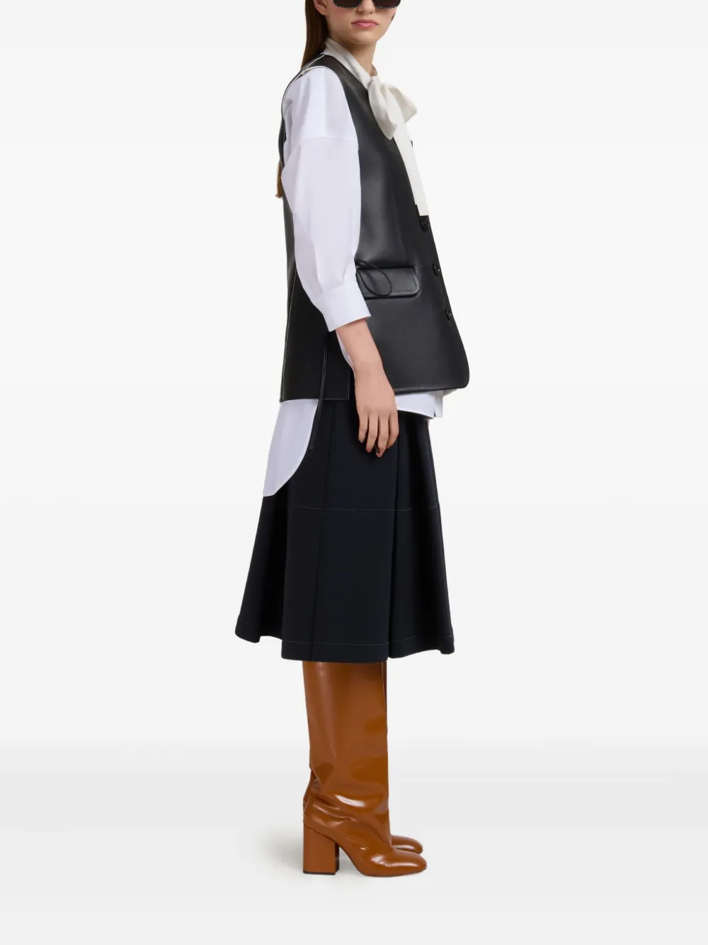 Marni Front-button Leather Gilet In Black