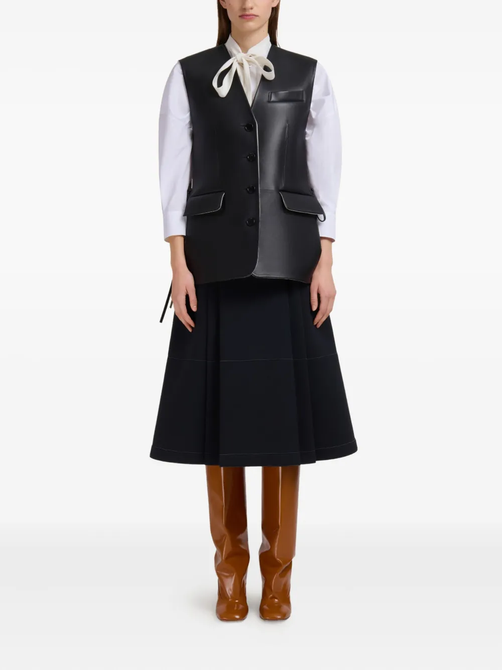 Marni Front-button Leather Gilet In Black