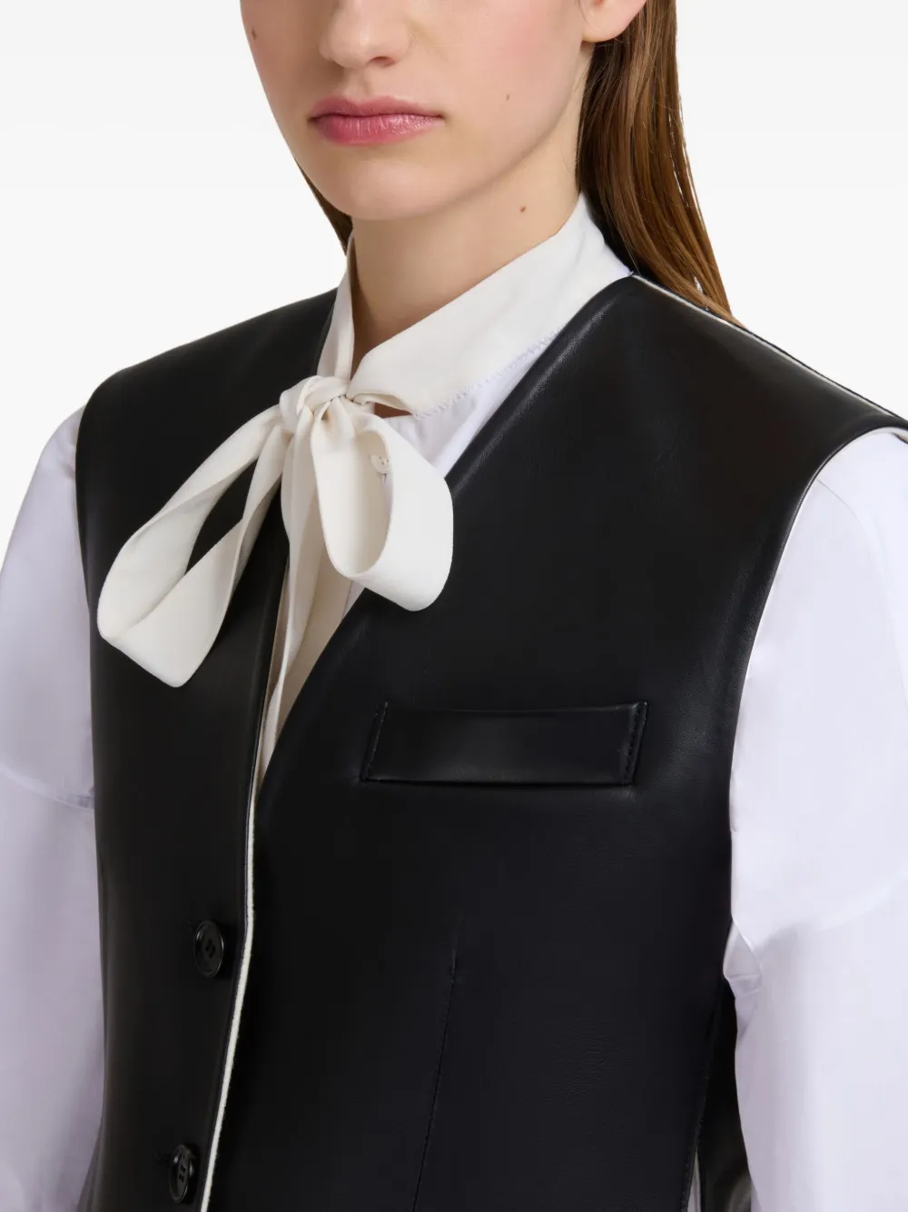 Marni Front-button Leather Gilet In Black