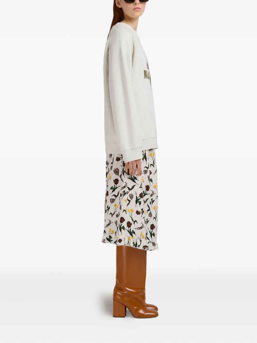 Marni Midi-jurk met bloemenprint Wit