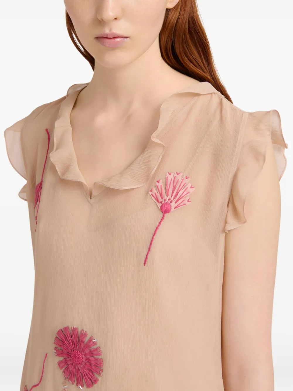 Marni Jurk met geborduurde bloemen Beige