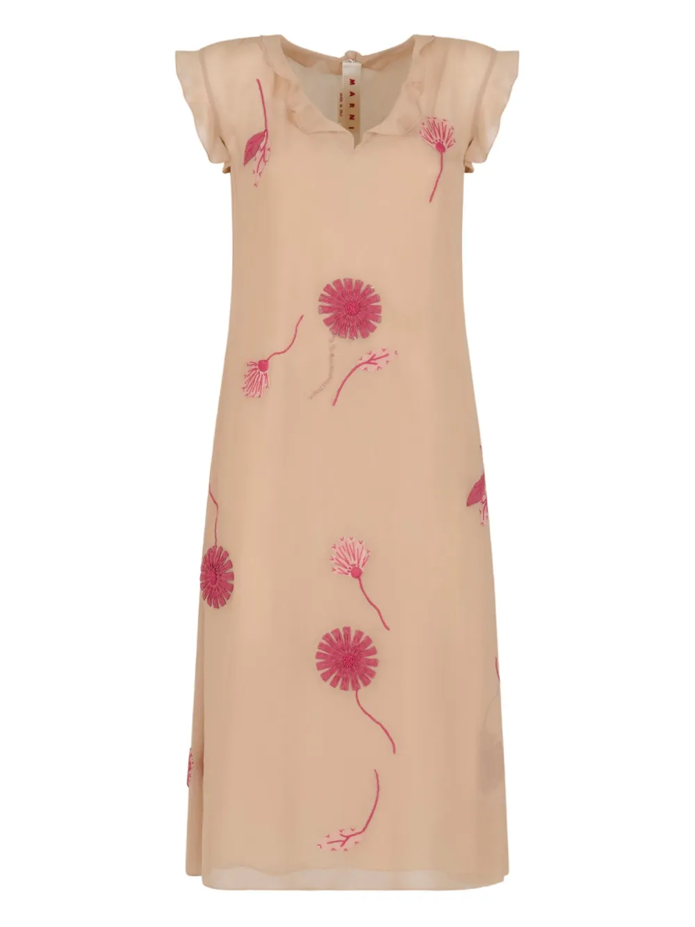 Marni Ruffled Floral-embroidered Dress In Neutral