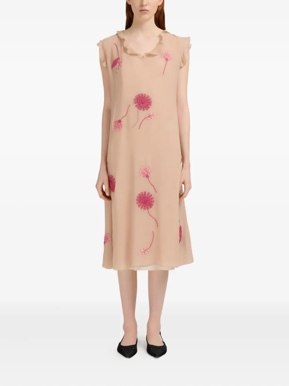 Marni Jurk met geborduurde bloemen Beige