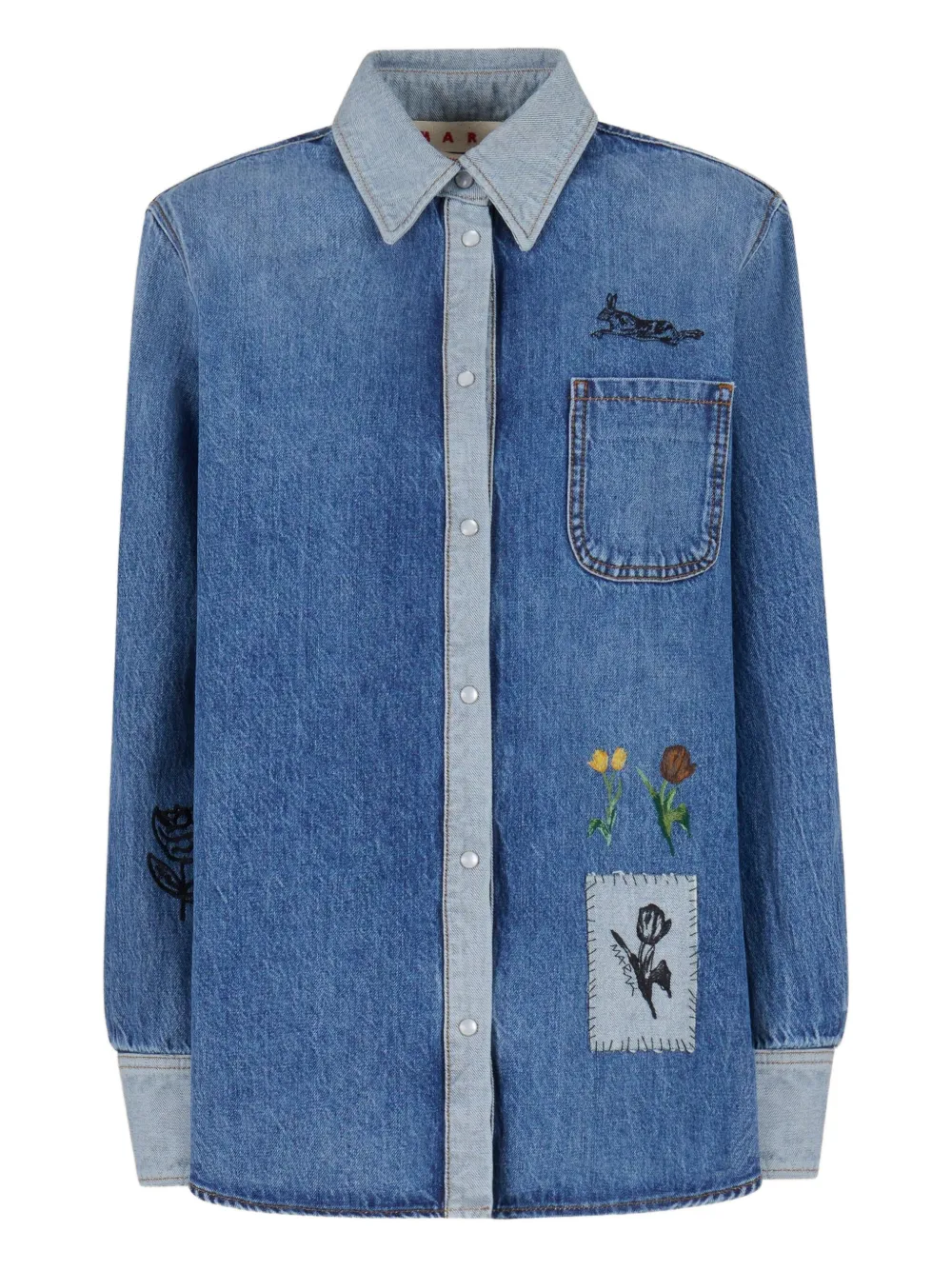 Marni Denim blouse met borduurwerk Blauw