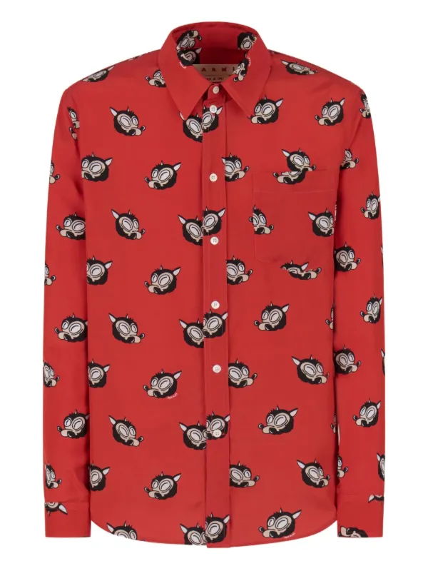 Marni Wolves-print Shirt in Orange