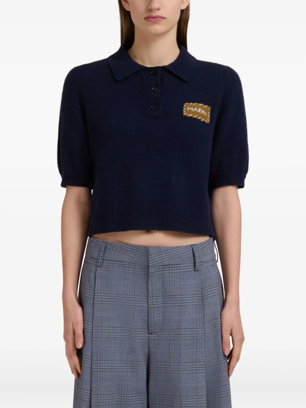 Marni logo-patch polo shirt - Blauw