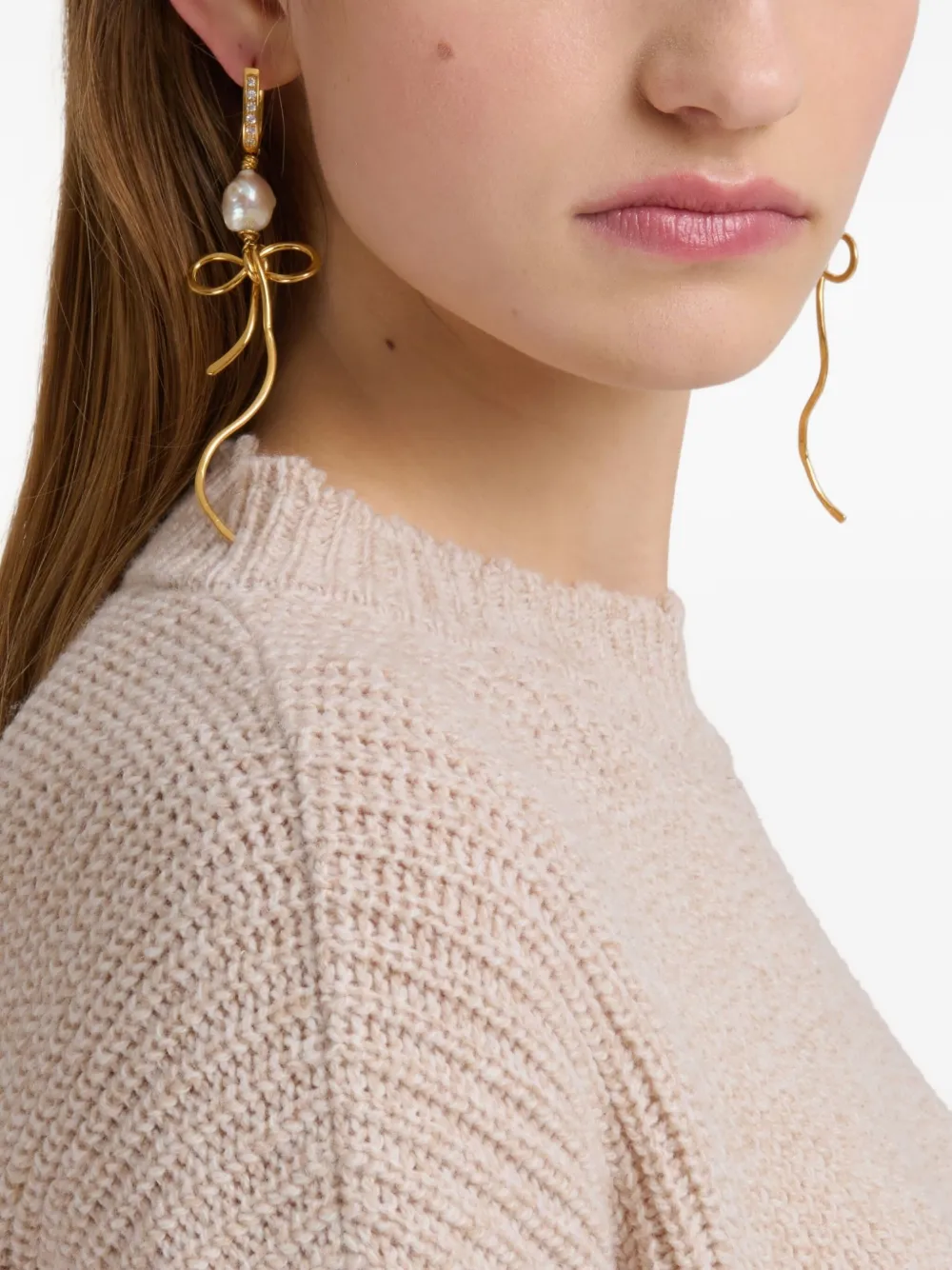 Marni Pearl Bow Drop Earrings In Gold