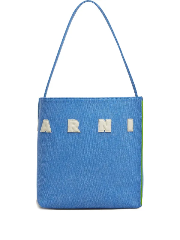 MARNI ★ ロゴ ハンドバッグ / ブルー Marni ロゴパッチ ハンドバッグ | ブルー | FARFETCH JP