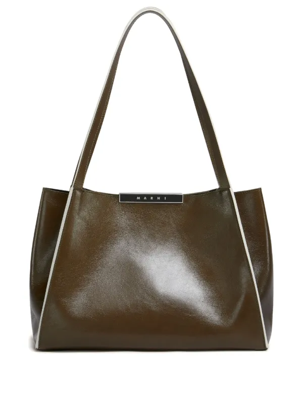 Marni Leather Cresta E/W Small Tote Bag in Brown