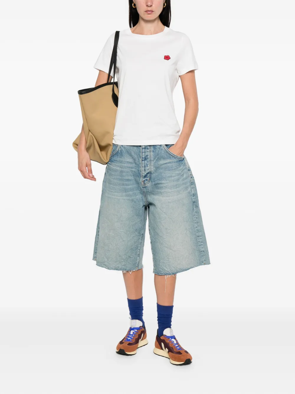Kenzo flower-embellished cotton T-shirt Wit