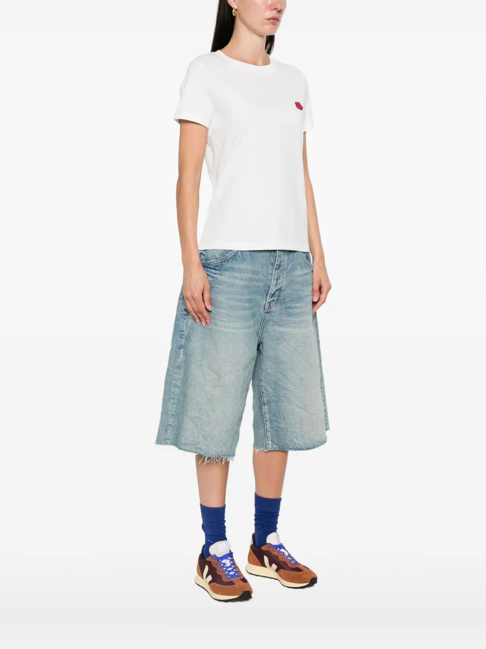 Kenzo flower-embellished cotton T-shirt Wit