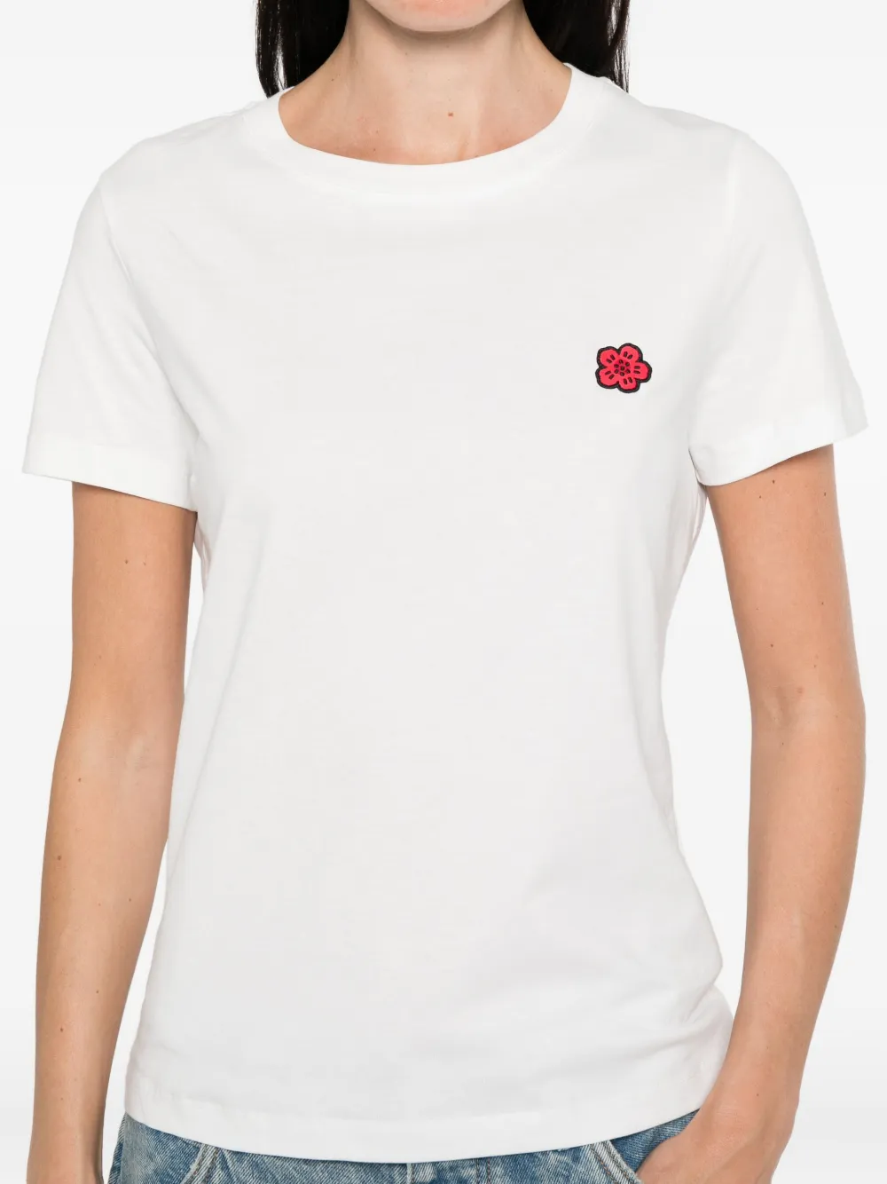 Kenzo flower-embellished cotton T-shirt Wit