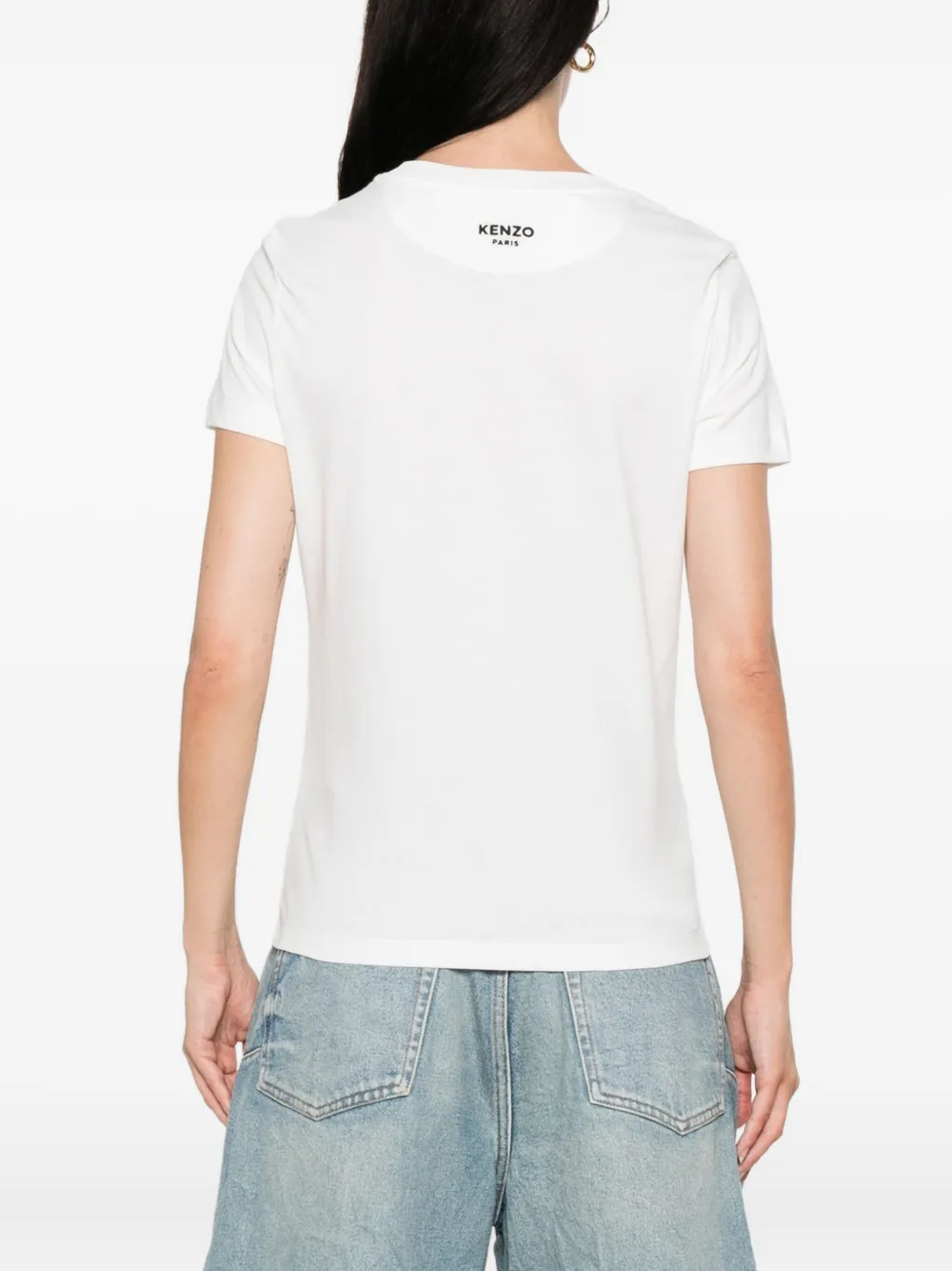 Kenzo flower-embellished cotton T-shirt Wit