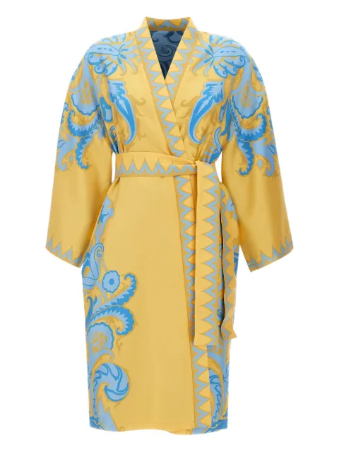 ETRO vestido estilo bata con cinturón y estampado ornamentado