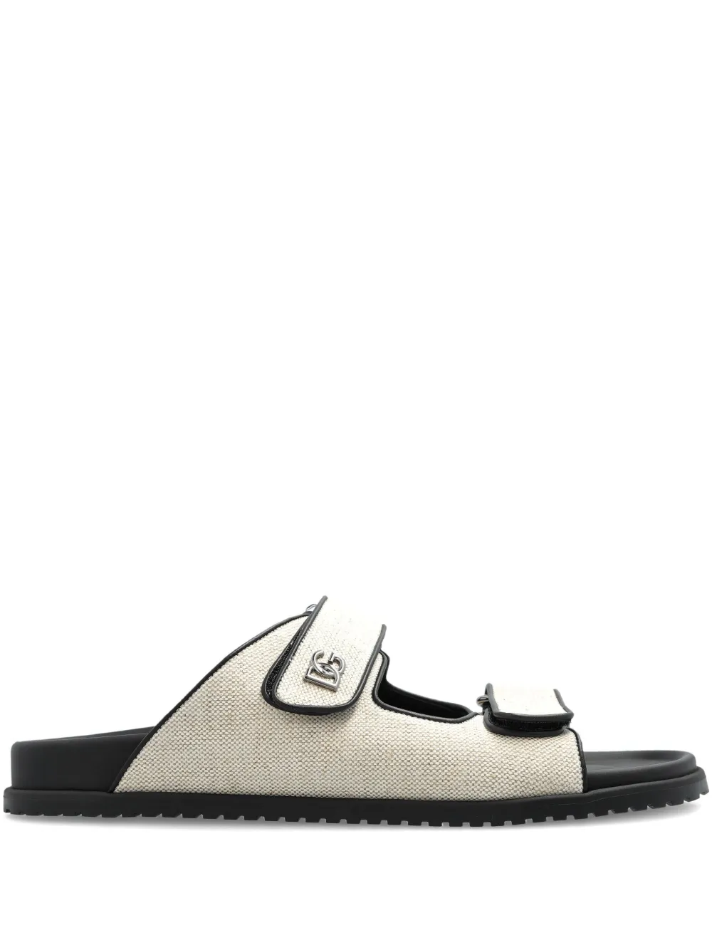 Dolce & Gabbana double-strap canvas slides Neutrals