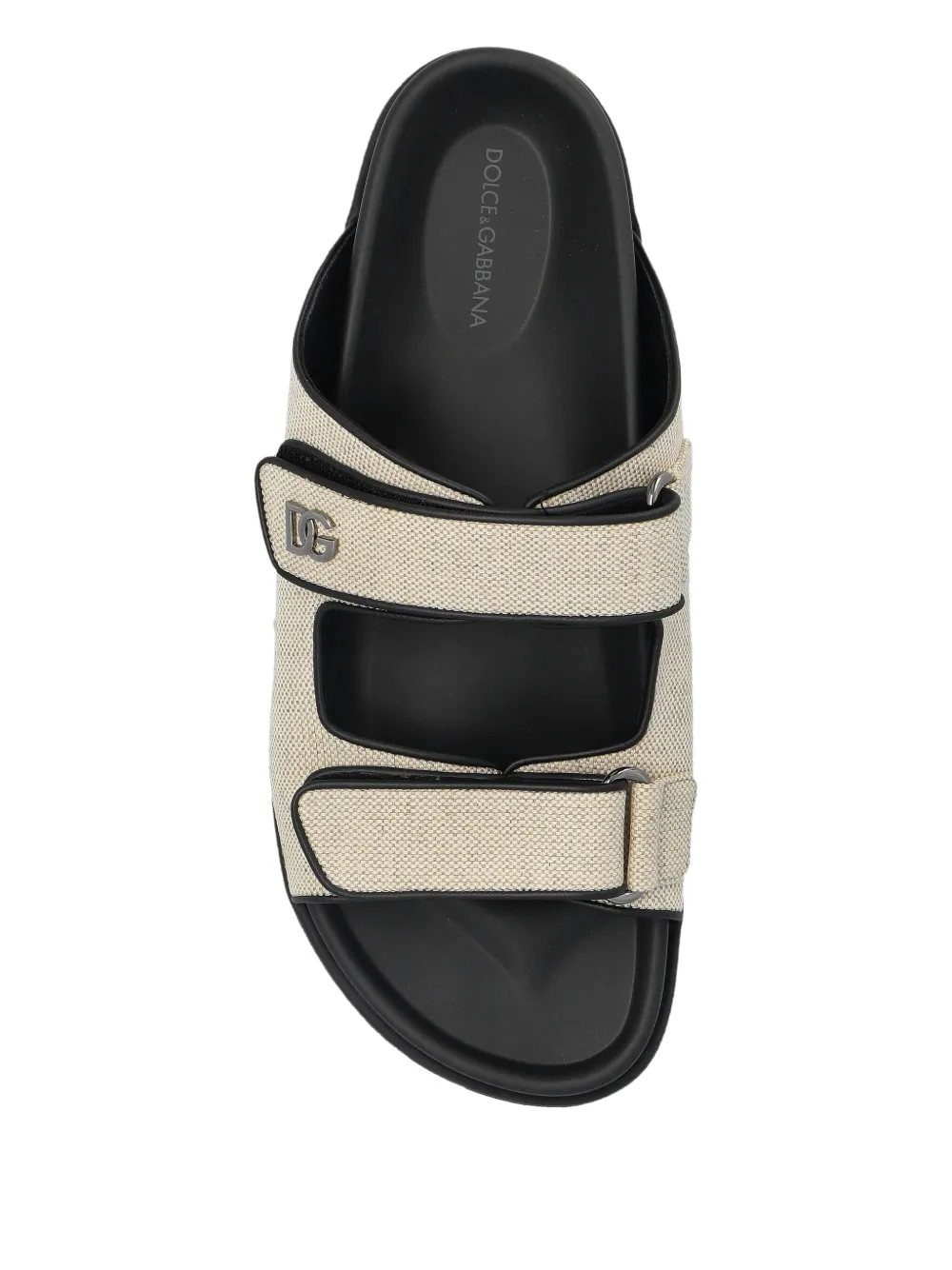 Dolce & Gabbana Double-strap Canvas Slides In Neutral