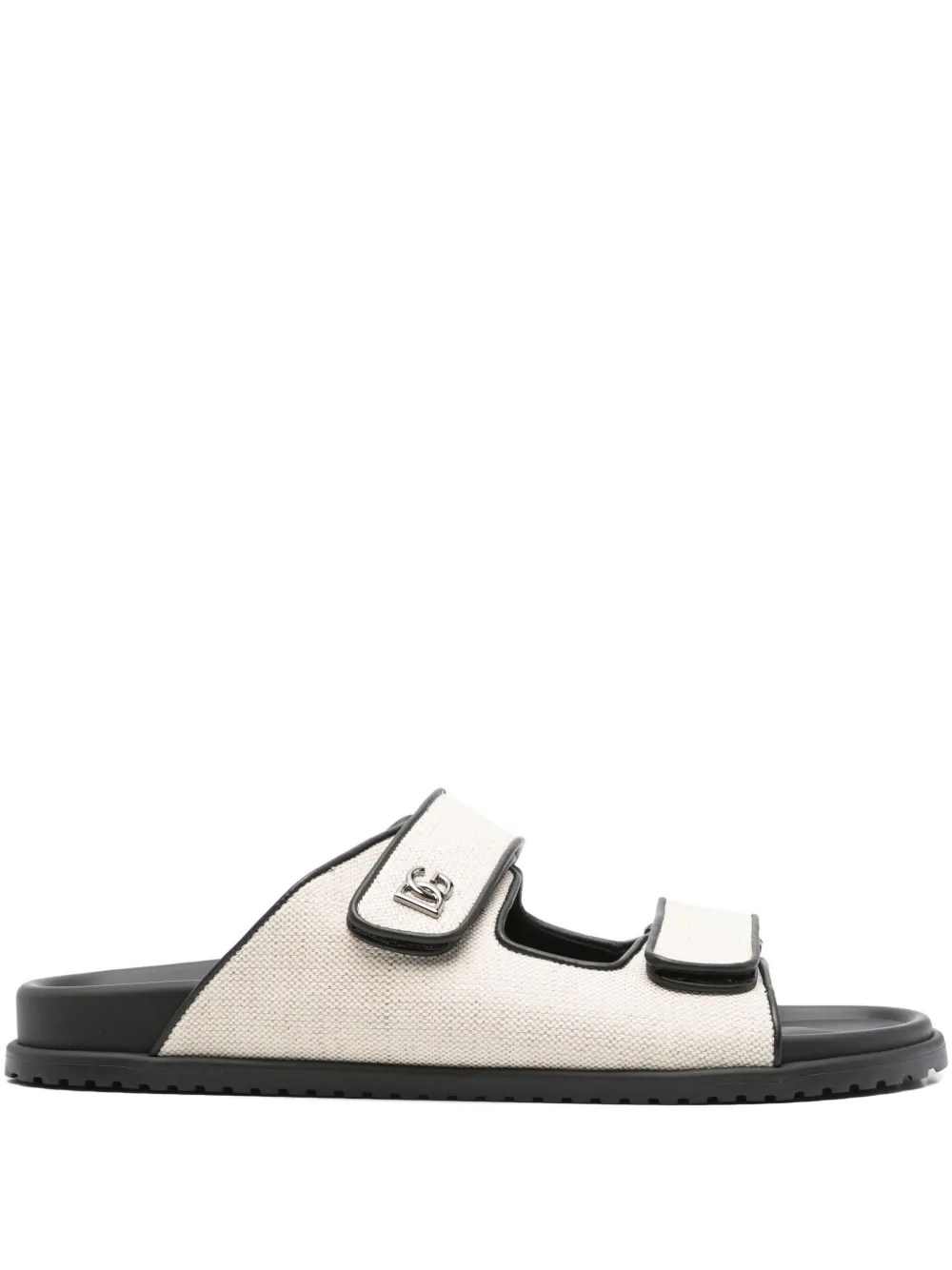 Dolce & Gabbana double-strap canvas slides Neutrals