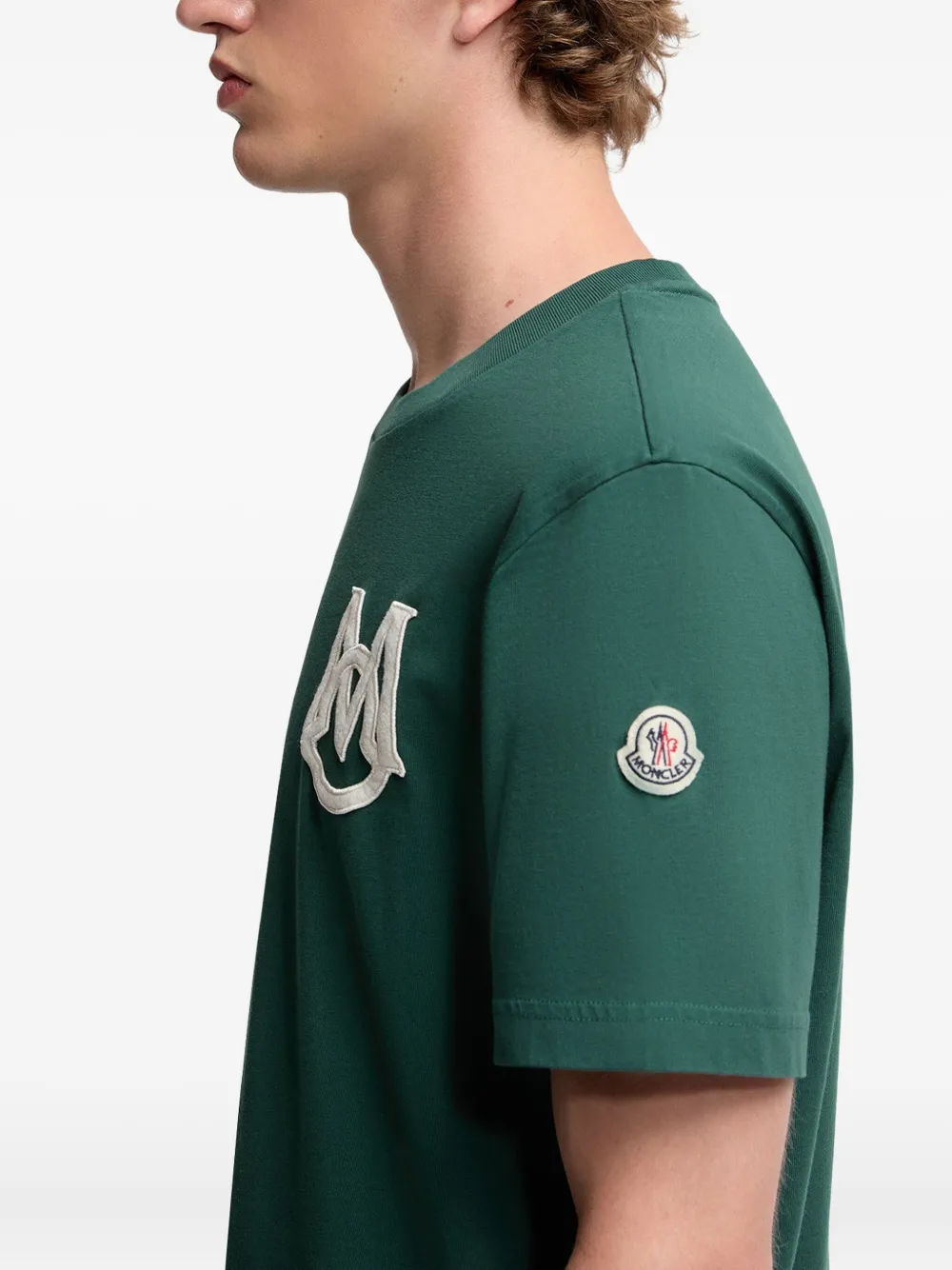 Moncler Round Neck Short Sleeve T-shirt In Green