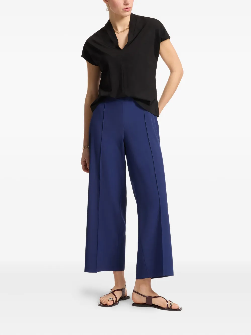 ELENA MIRO` pleated-front cropped trousers - Blauw