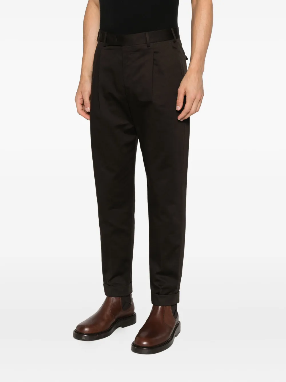PT Torino Geplooide broek met cuffs Bruin