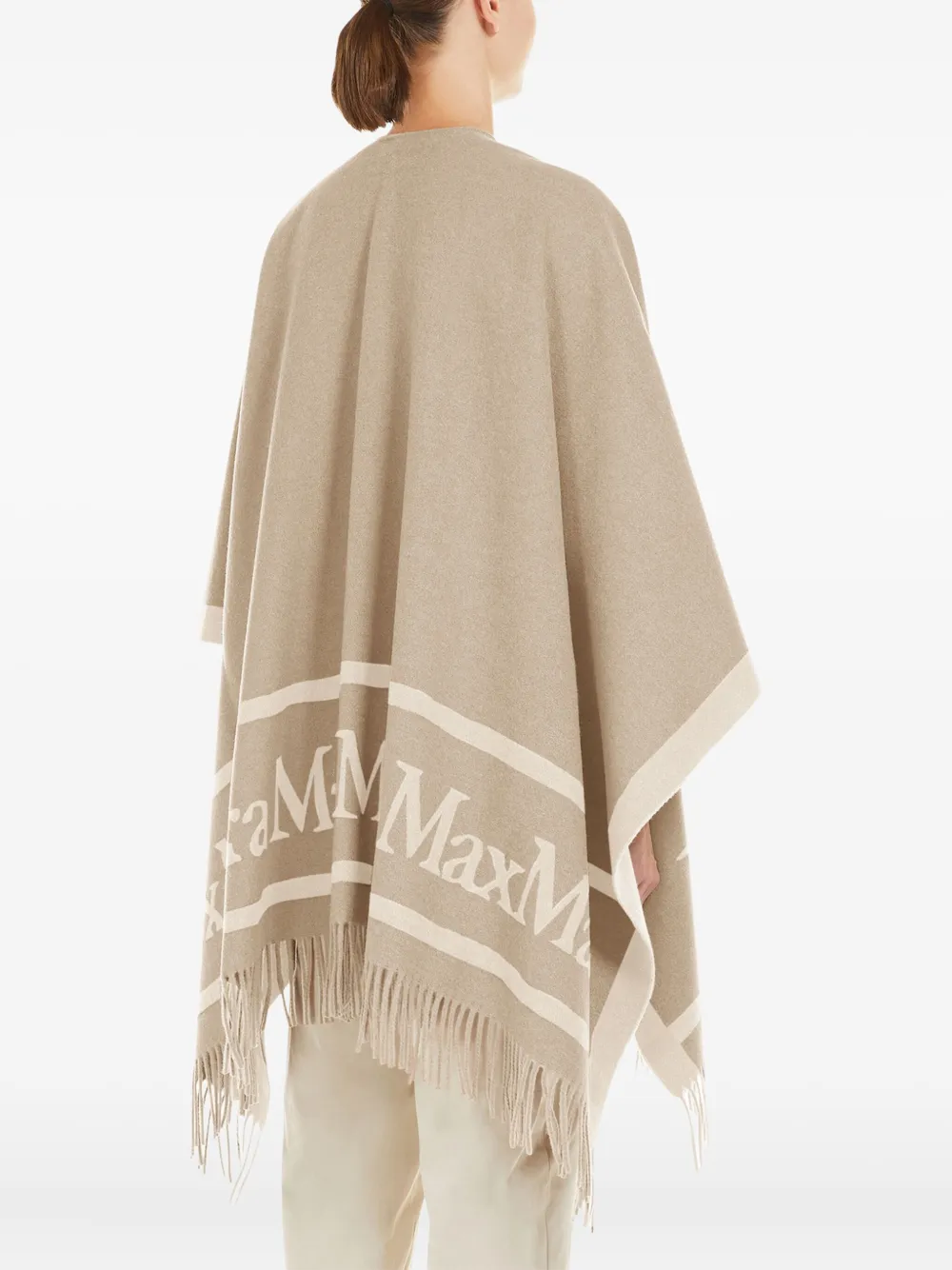 Max Mara logo-detail fringed poncho Beige