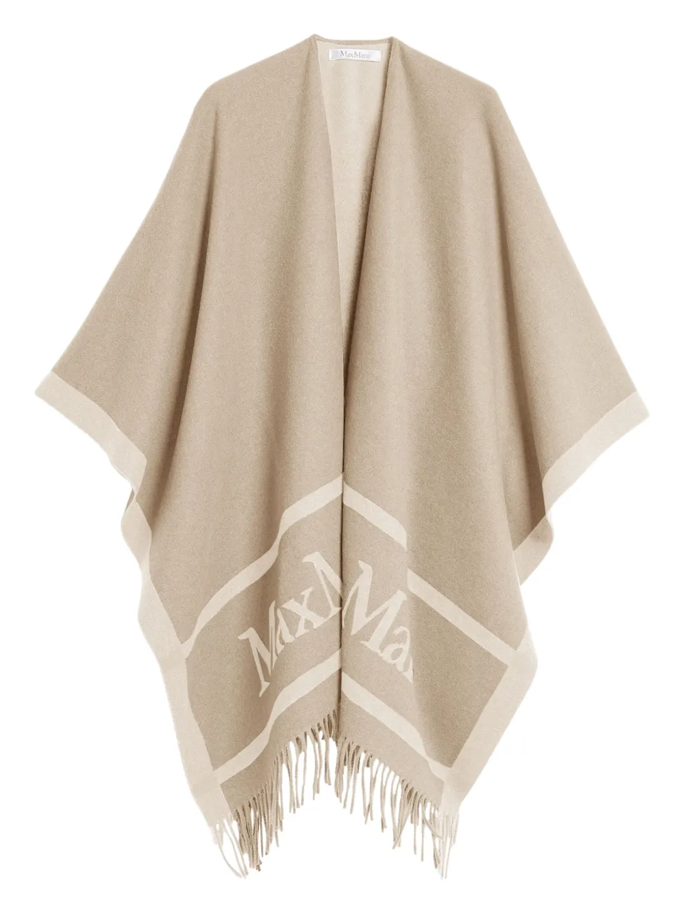 Max Mara logo-detail fringed poncho Beige
