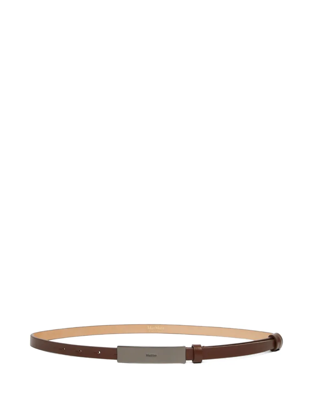 Max Mara Leren riem met plakkaat Bruin