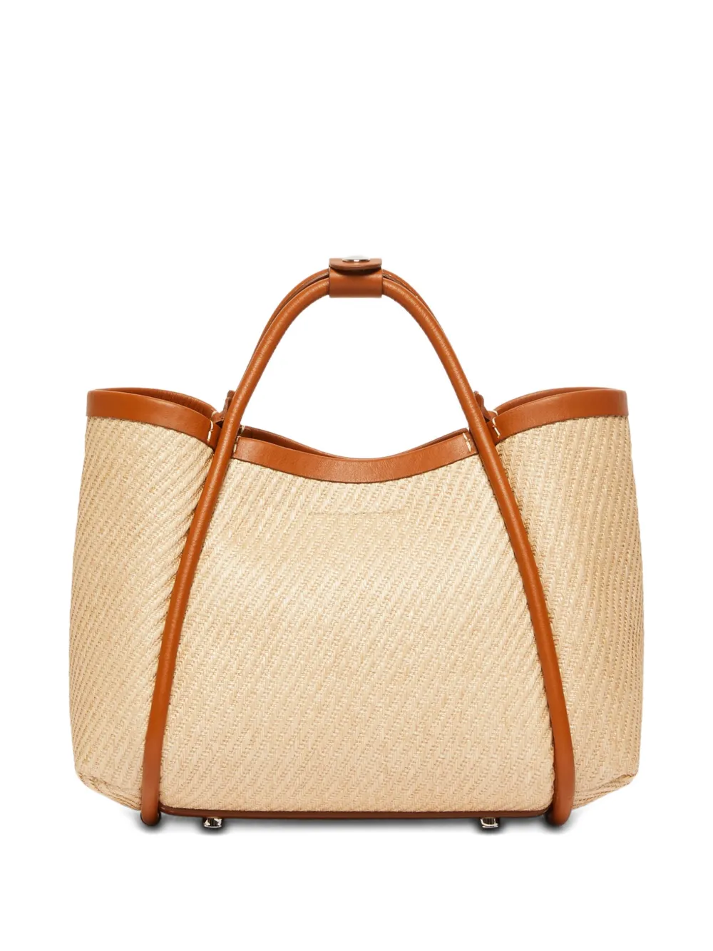 Max Mara Leren shopper met geweven stro - Beige