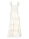 Rixo smocked tiered cotton midi dress - White