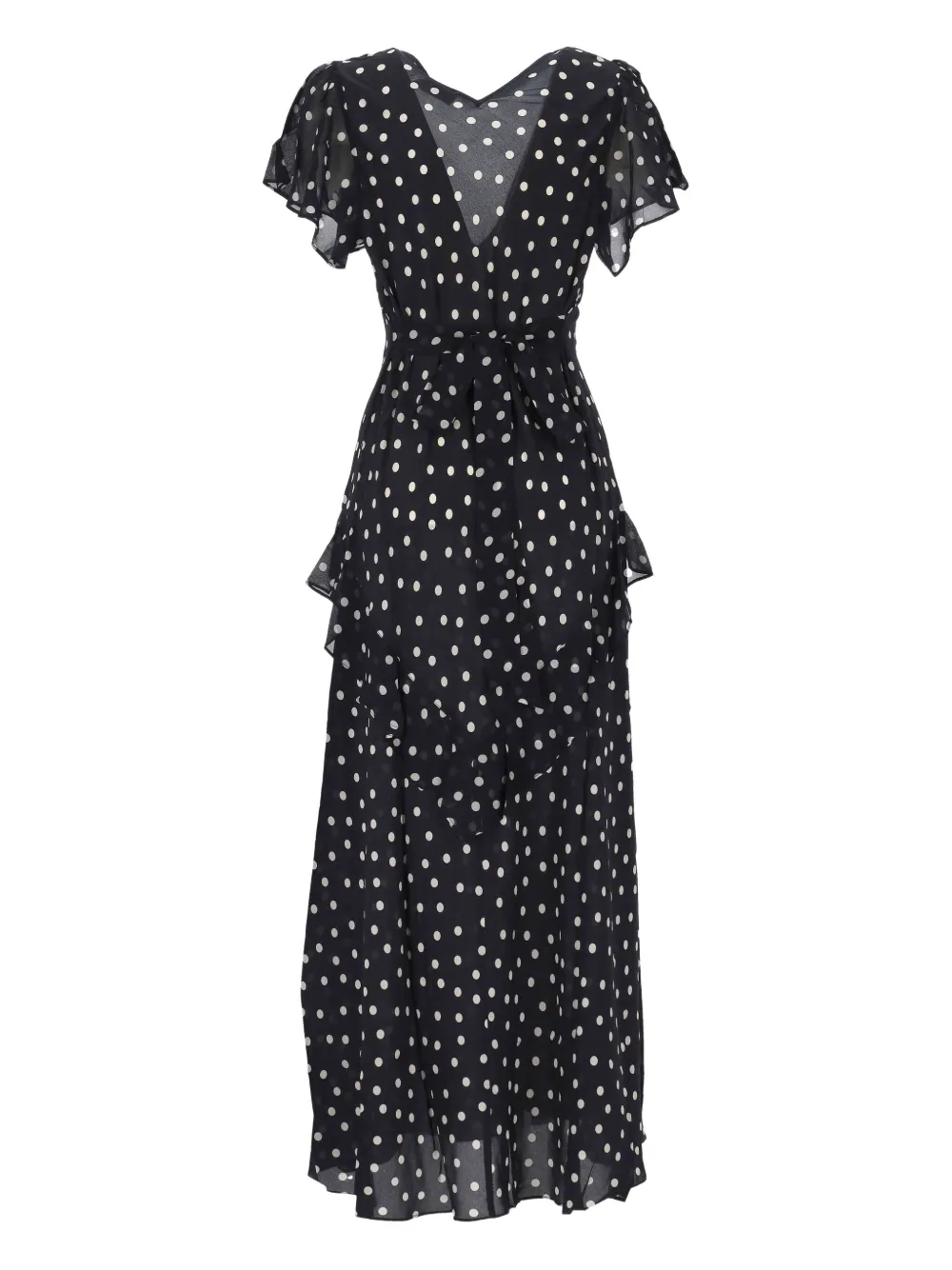 Rixo Maxi-jurk met stippen en ruches - Blauw